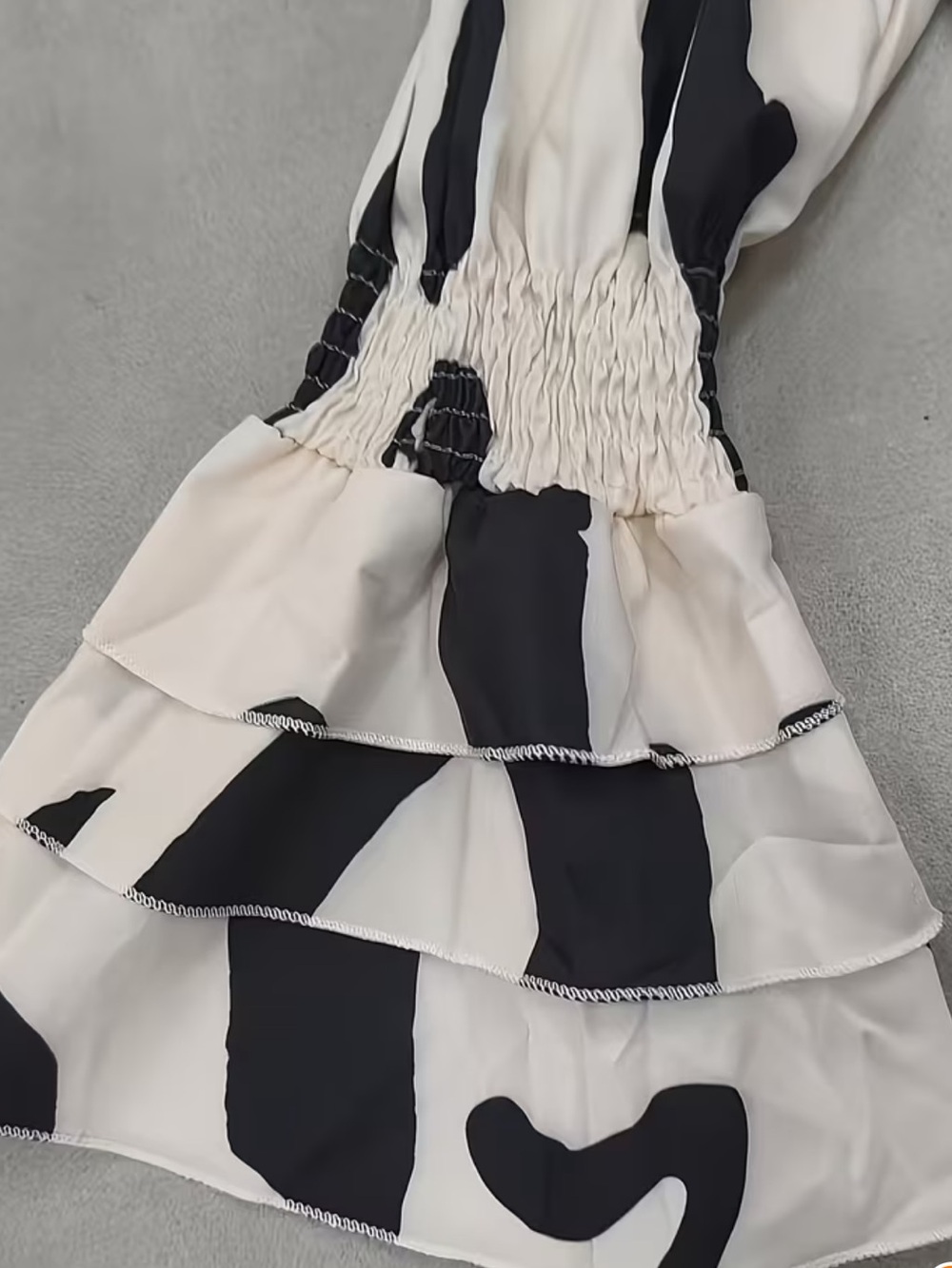 MISSLOOK Off-Shoulder Cream Dress with Black Abstract Print - Picture 3 of 8
